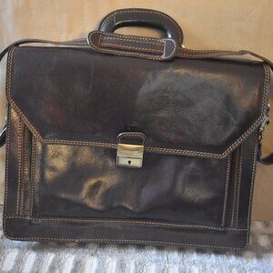 Italian Leather Briefcase Bag with Shoulder Strap EUC
